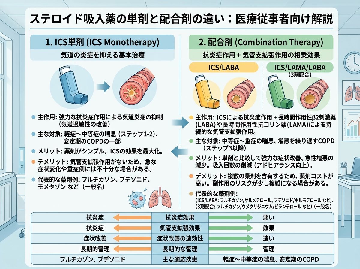 ステロイド吸入薬のICS単剤と配合剤の違い