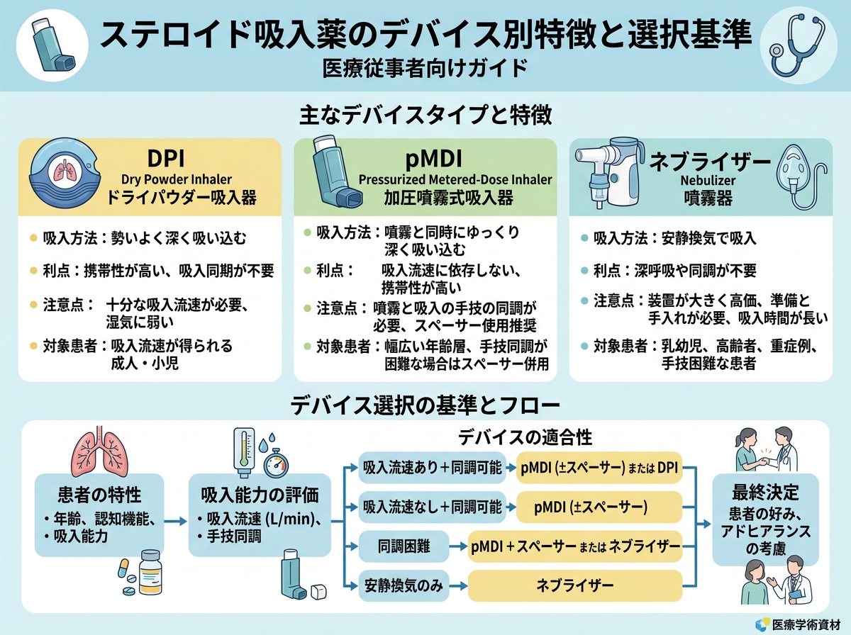 ステロイド吸入薬のデバイス別特徴と選択基準