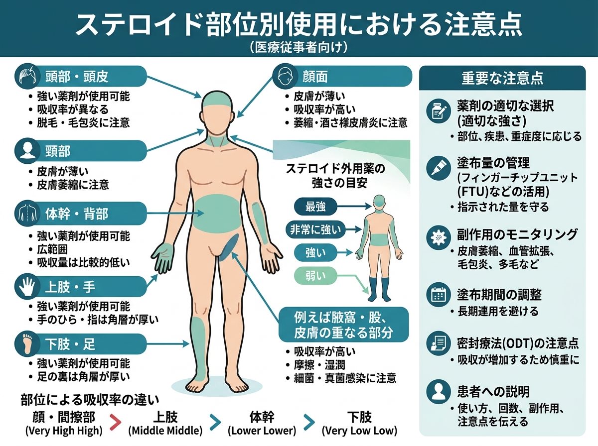 ステロイド部位別使用における注意点