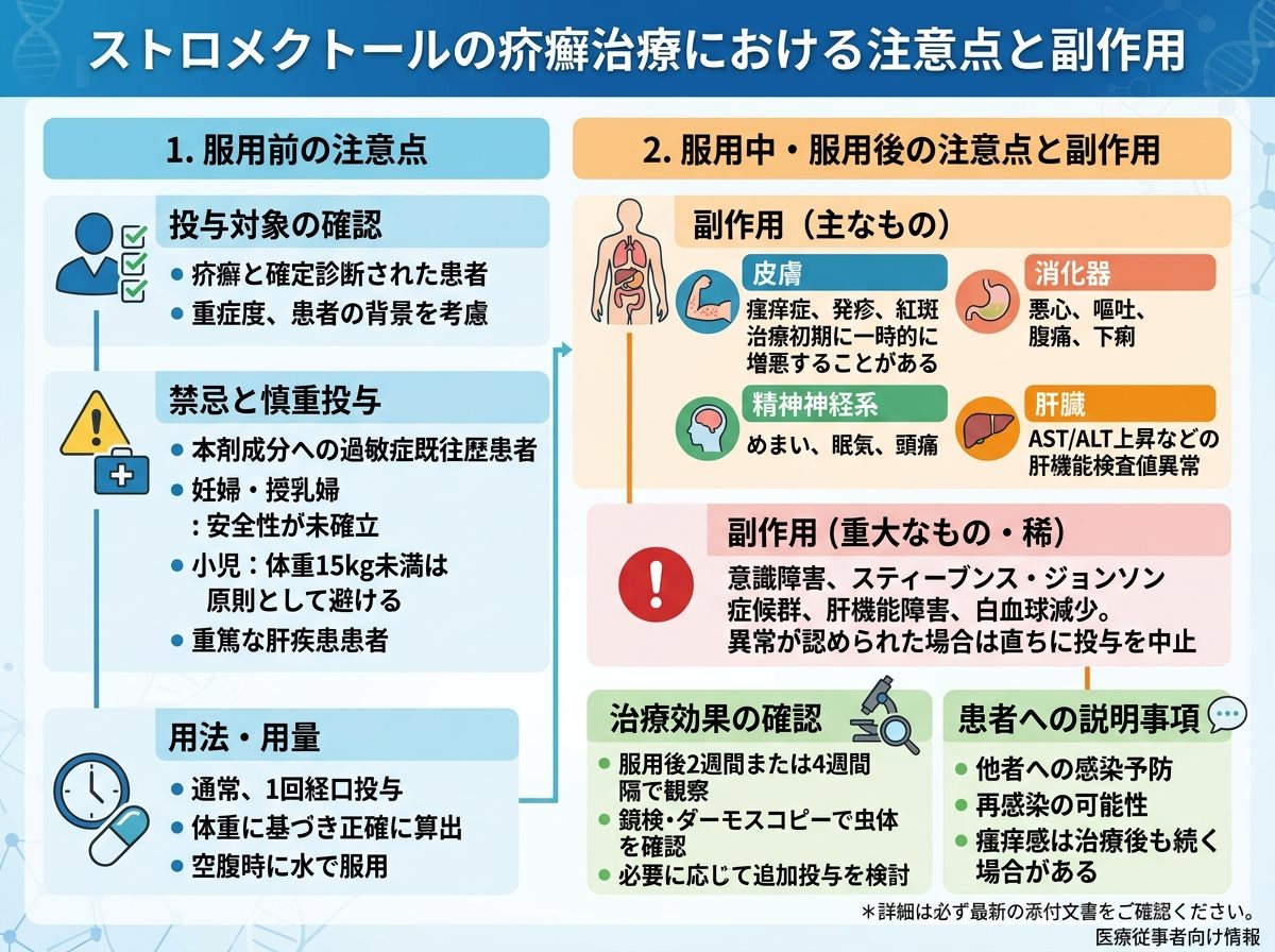 ストロメクトールの疥癬治療における注意点と副作用
