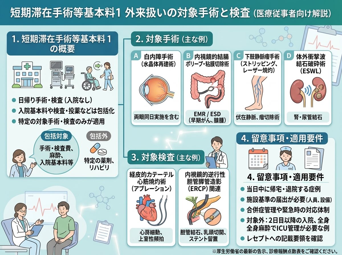 短期滞在手術等基本料1 外来扱いの対象手術と検査