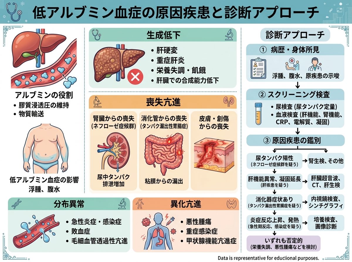 低アルブミン血症の原因疾患と診断アプローチ