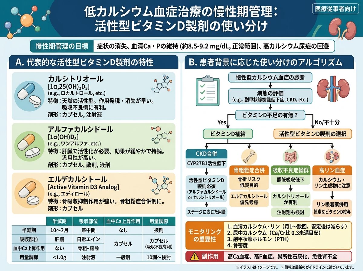 低カルシウム血症治療の慢性期管理：活性型ビタミンD製剤の使い分け