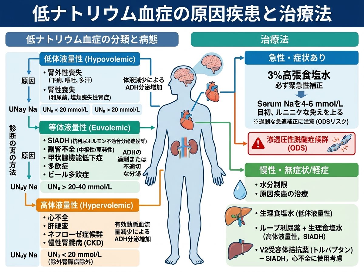 低ナトリウム血症の原因疾患と治療法