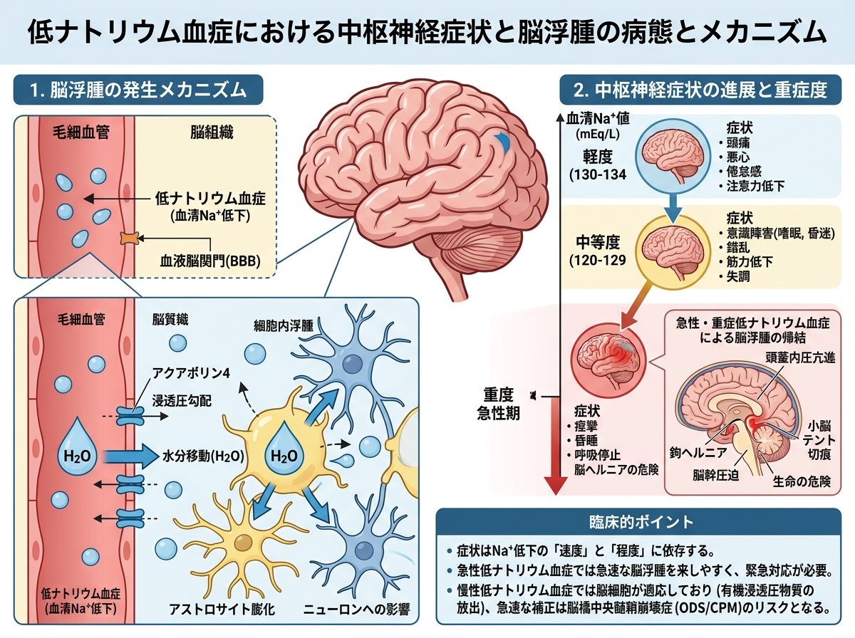 低ナトリウム血症の中枢神経症状と脳浮腫