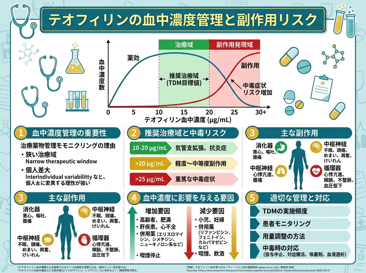 テオフィリンの血中濃度管理と副作用リスク