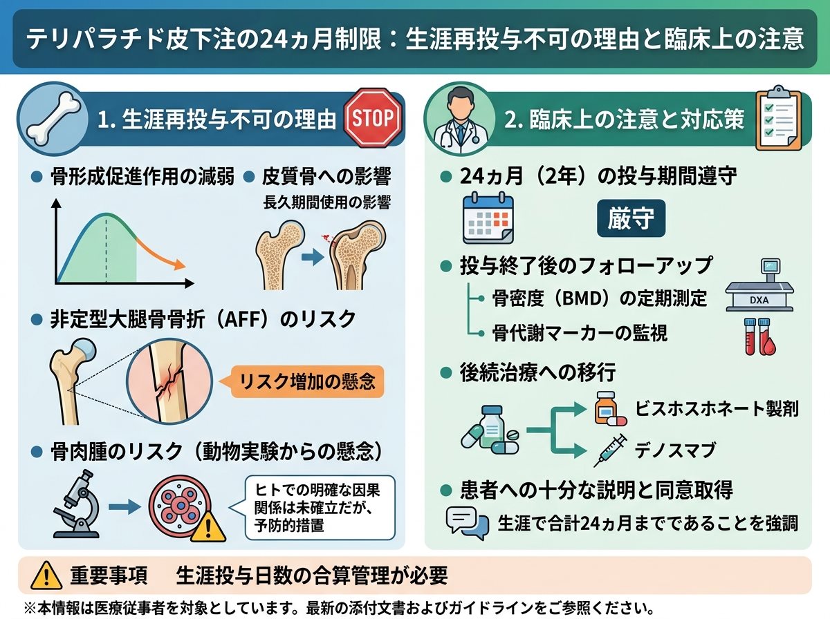 テリパラチド皮下注の24ヵ月制限：生涯再投与不可の理由と臨床上の注意