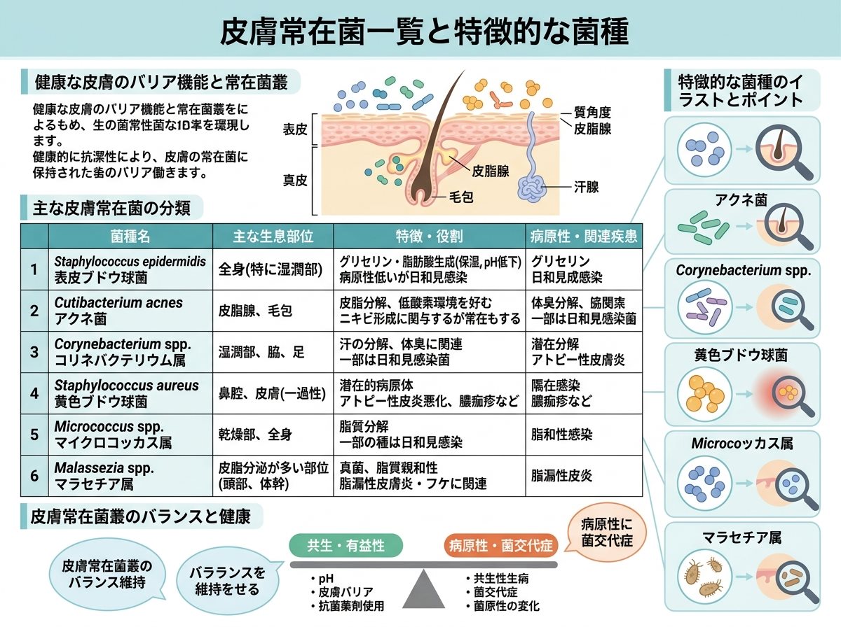 皮膚常在菌一覧と特徴的な菌種