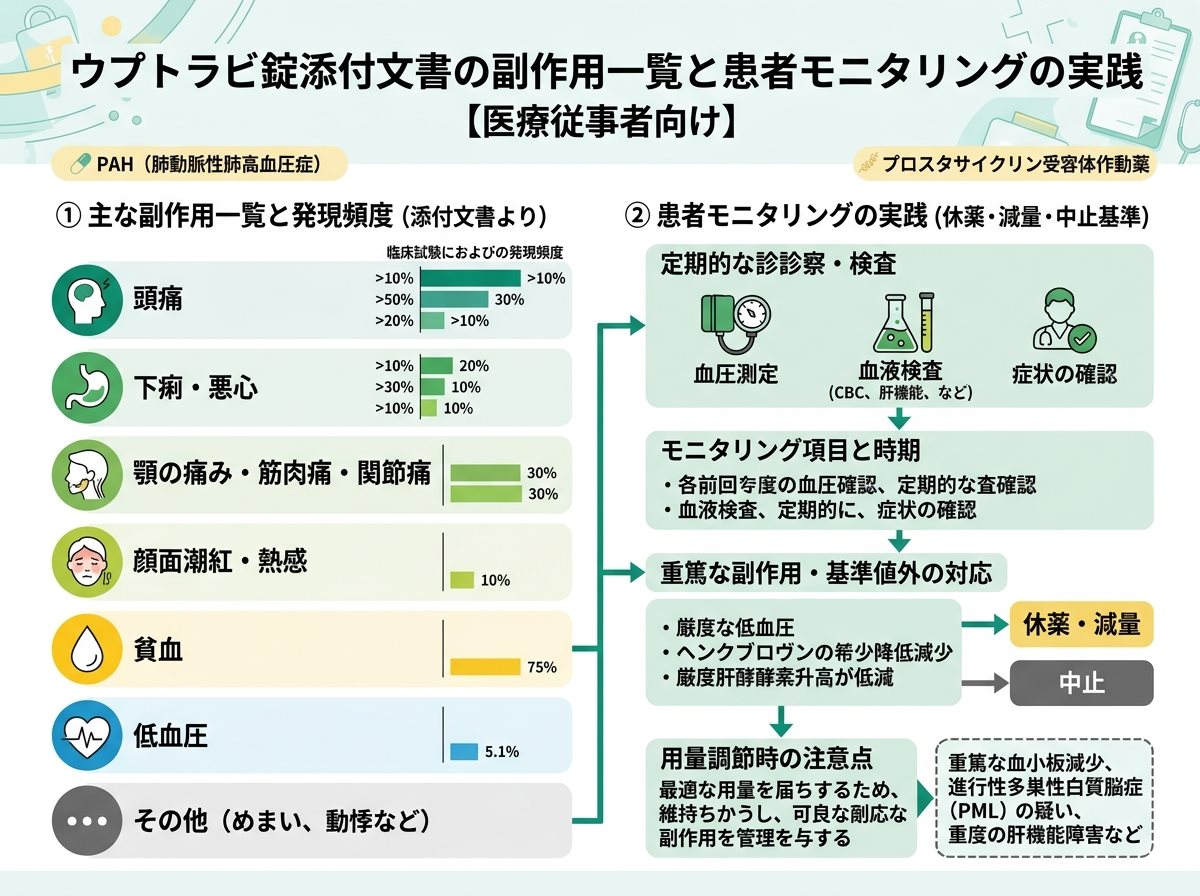 ウプトラビ錠添付文書の副作用一覧と患者モニタリングの実践