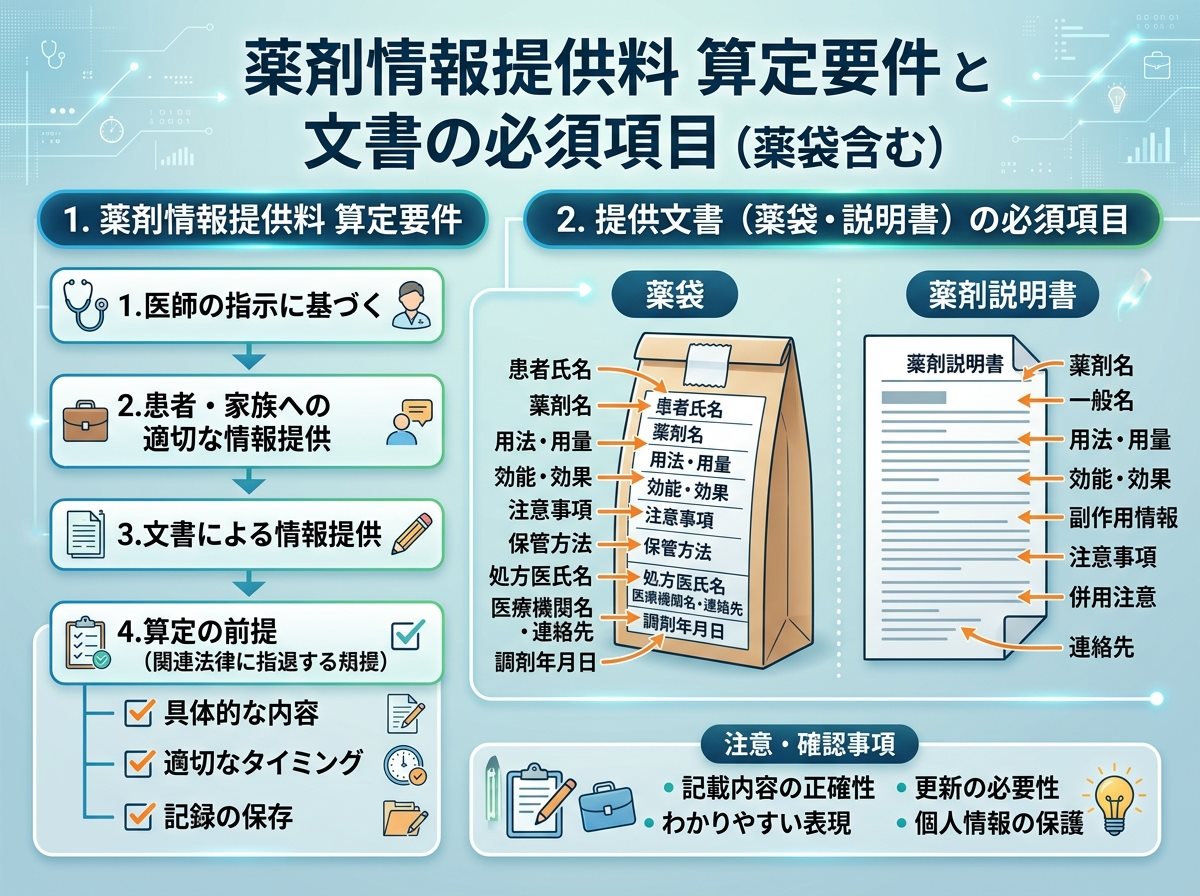 薬剤情報提供料 算定要件と文書の必須項目(薬袋含む)