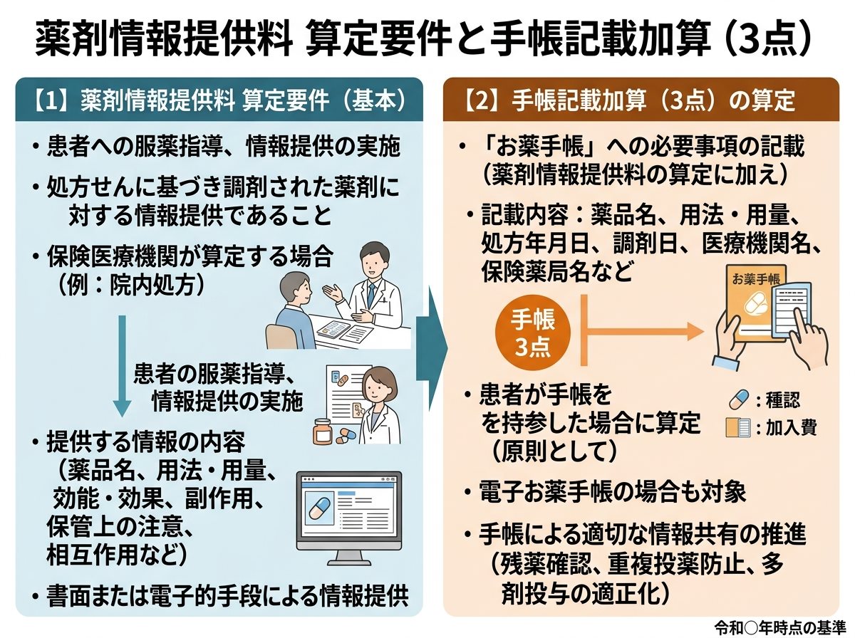 薬剤情報提供料 算定要件と手帳記載加算(3点)