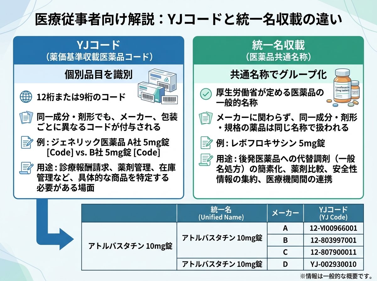 yjコードとはと統一名収載の違い