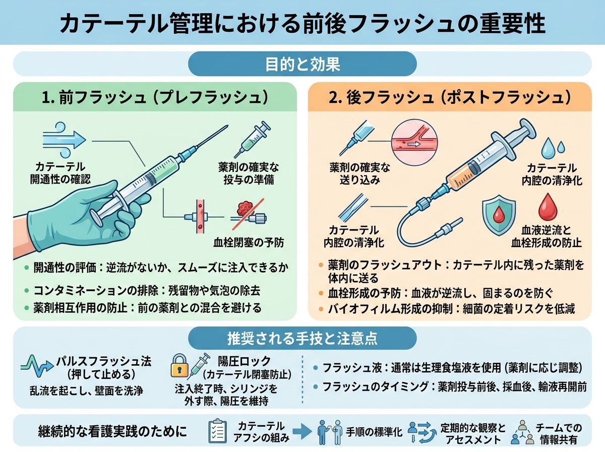 カテーテル管理における前後フラッシュの重要性