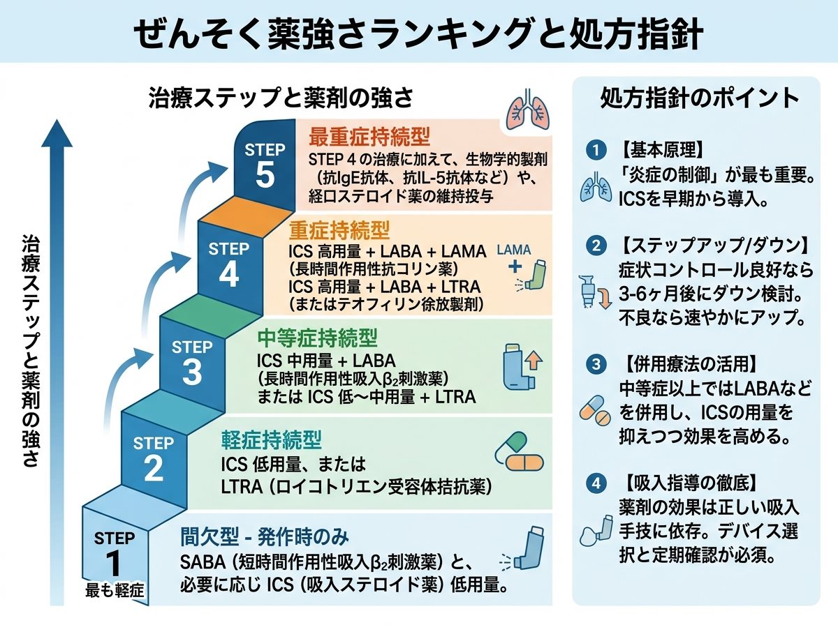 ぜんそく薬強さランキングと処方指針