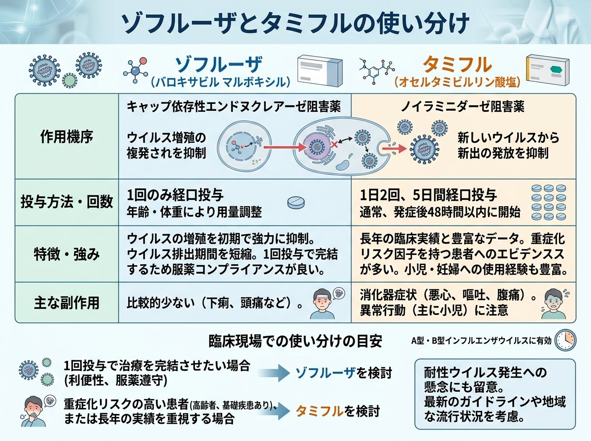 ゾフルーザとタミフルの使い分け