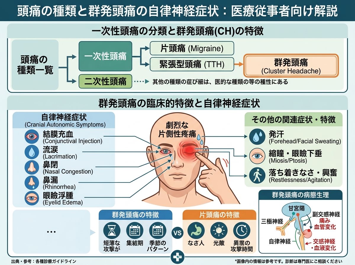 頭痛種類一覧の群発頭痛と自律神経症状