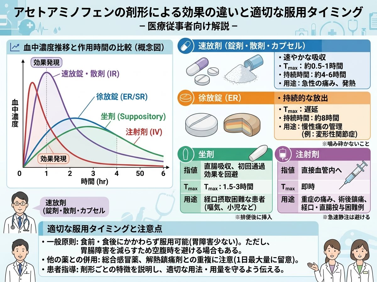 アセトアミノフェンの剤形による効果の違いと適切な服用タイミング