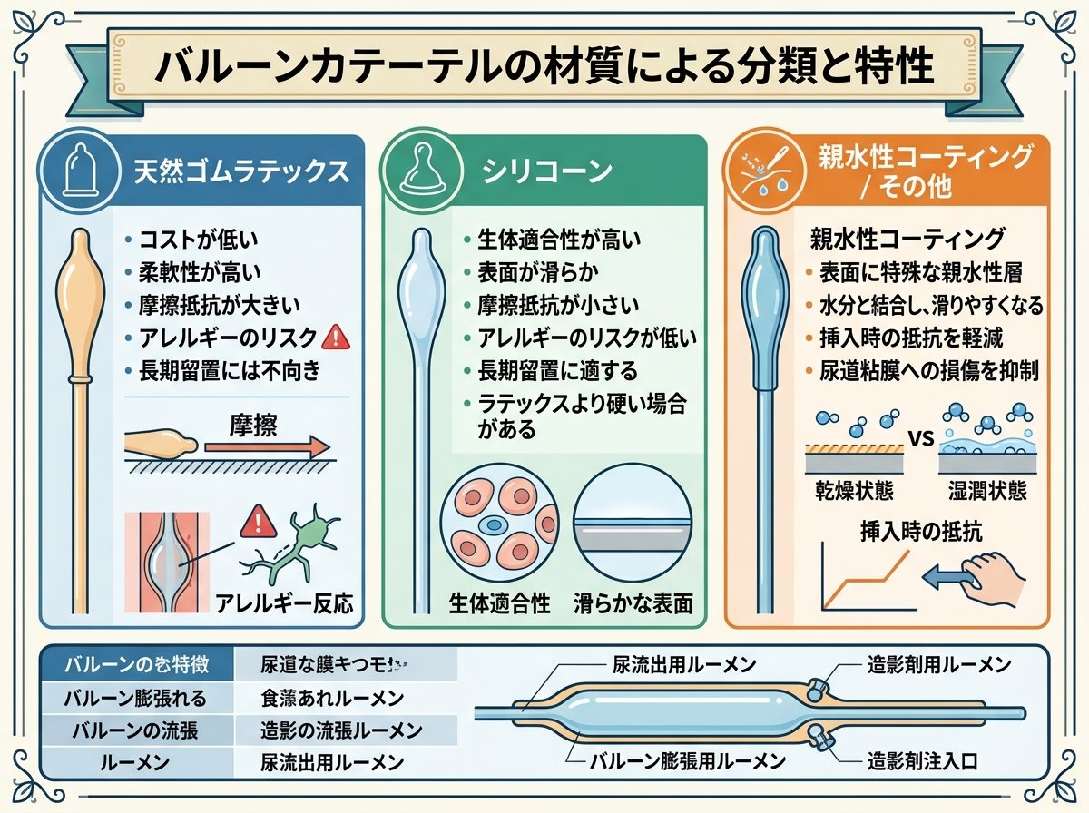 バルーンカテーテルの材質による分類と特性