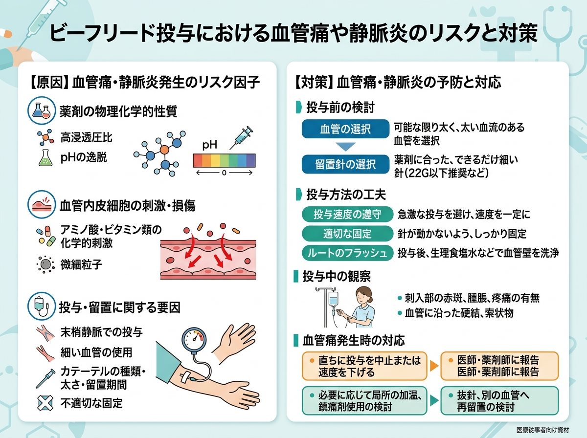 ビーフリード投与における血管痛や静脈炎のリスクと対策