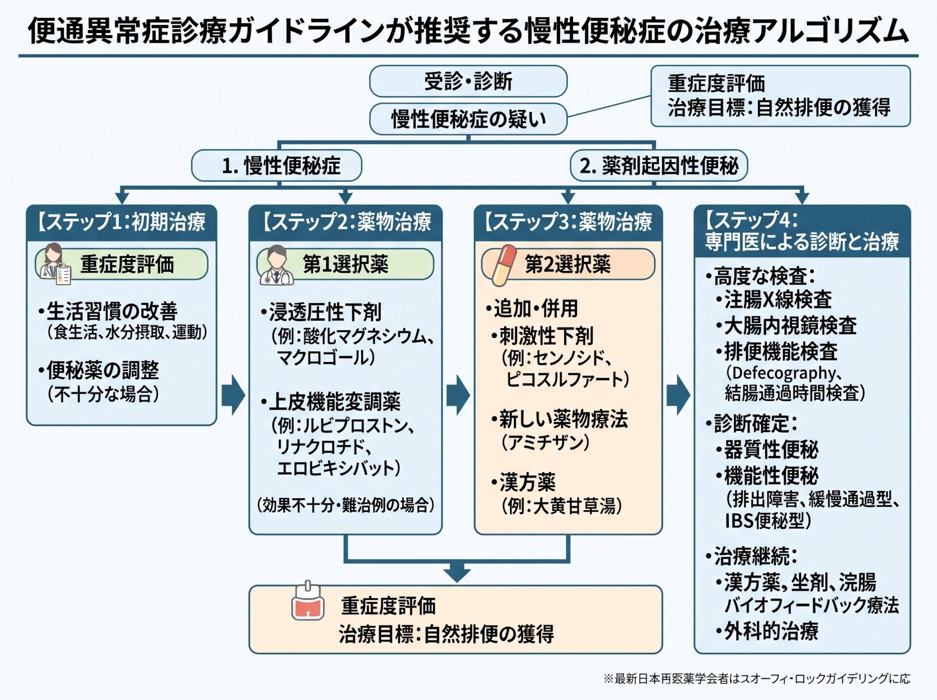 便通異常症診療ガイドラインが推奨する慢性便秘症の治療アルゴリズム
