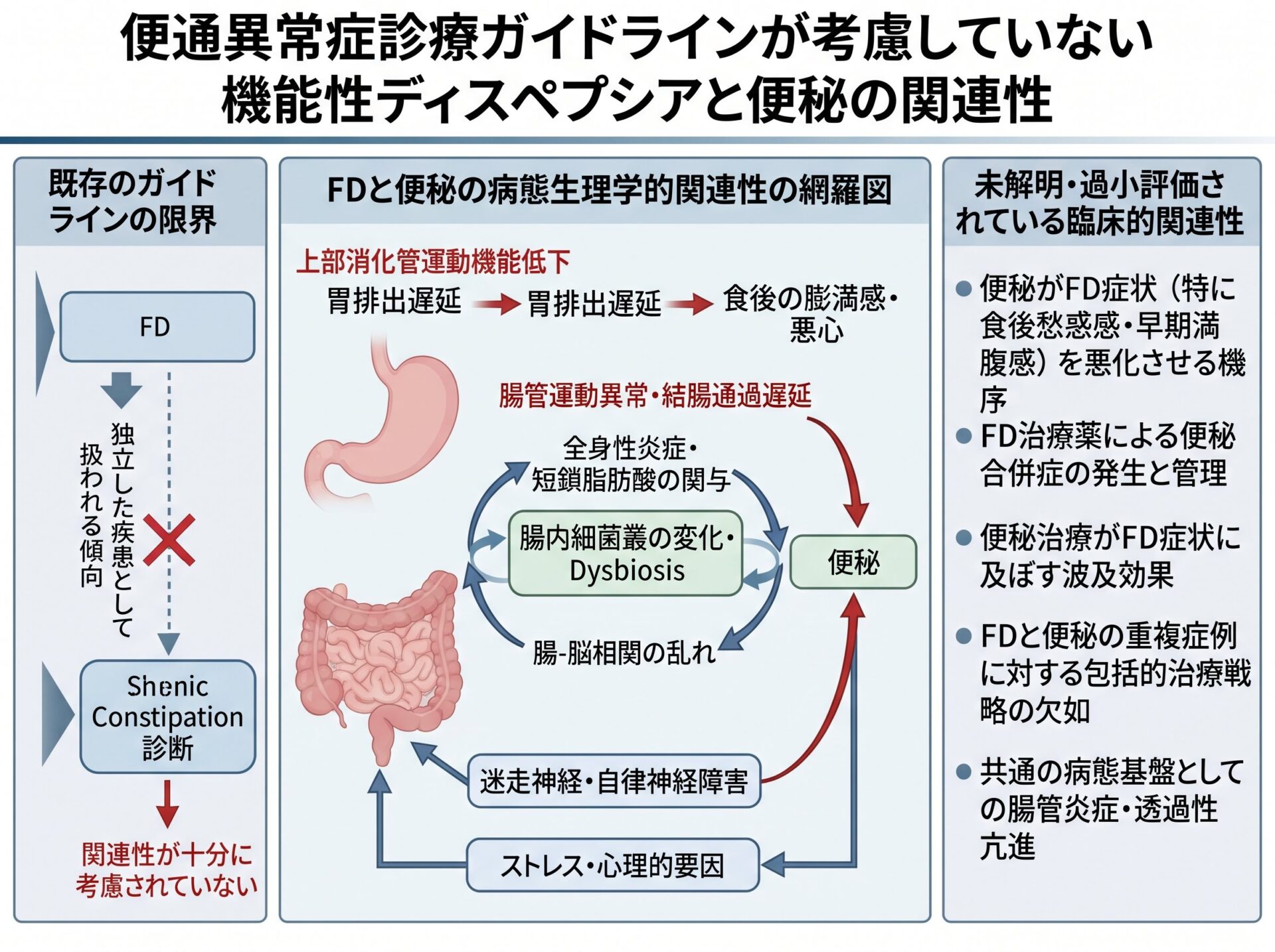 便通異常症診療ガイドラインが考慮していない機能性ディスペプシアと便秘の関連性