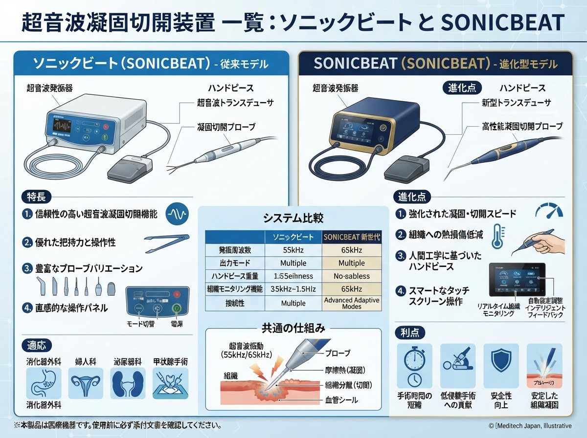 超音波凝固切開装置 一覧：ソニックビート と SONICBEAT