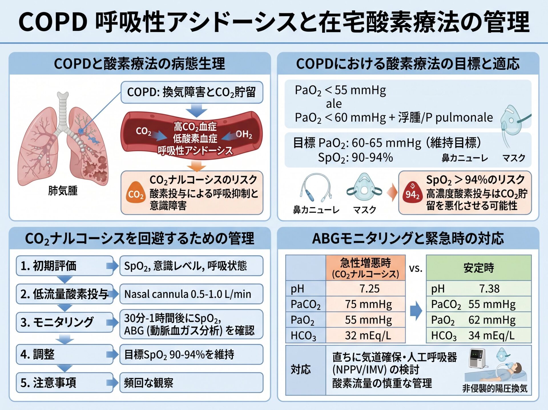 COPD 呼吸性アシドーシスと在宅酸素療法の管理