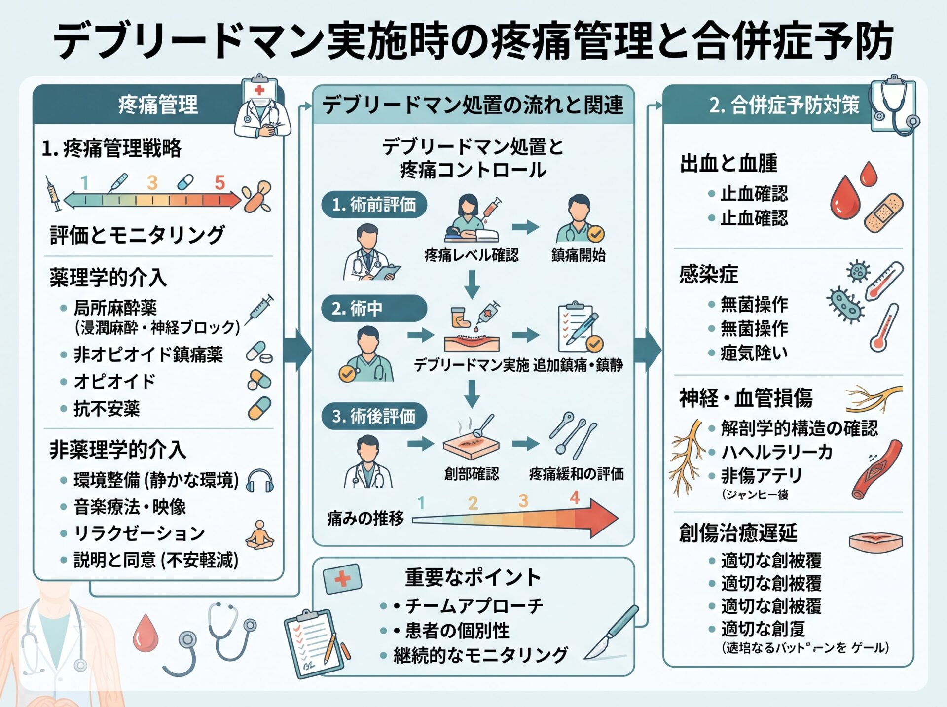 デブリードマン実施時の疼痛管理と合併症予防