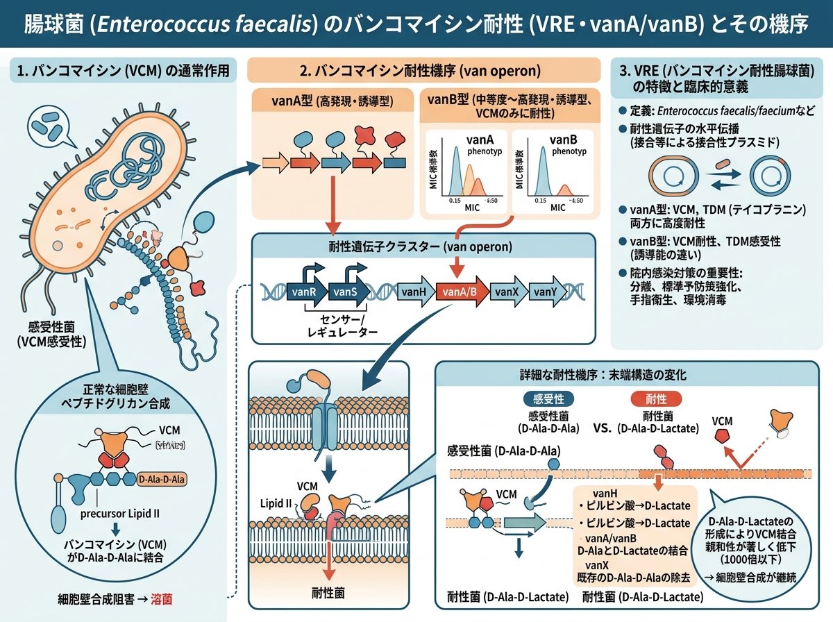 faecalis enterococcusの耐性(VRE・vanA/vanB)と機序