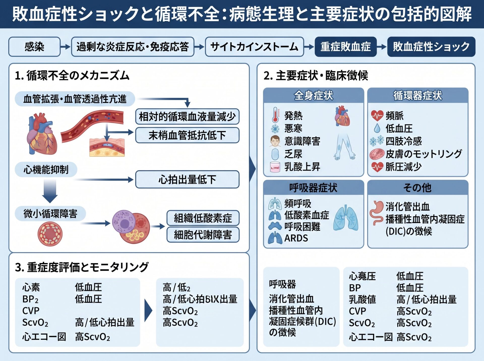 敗血症性ショックと循環不全の症状