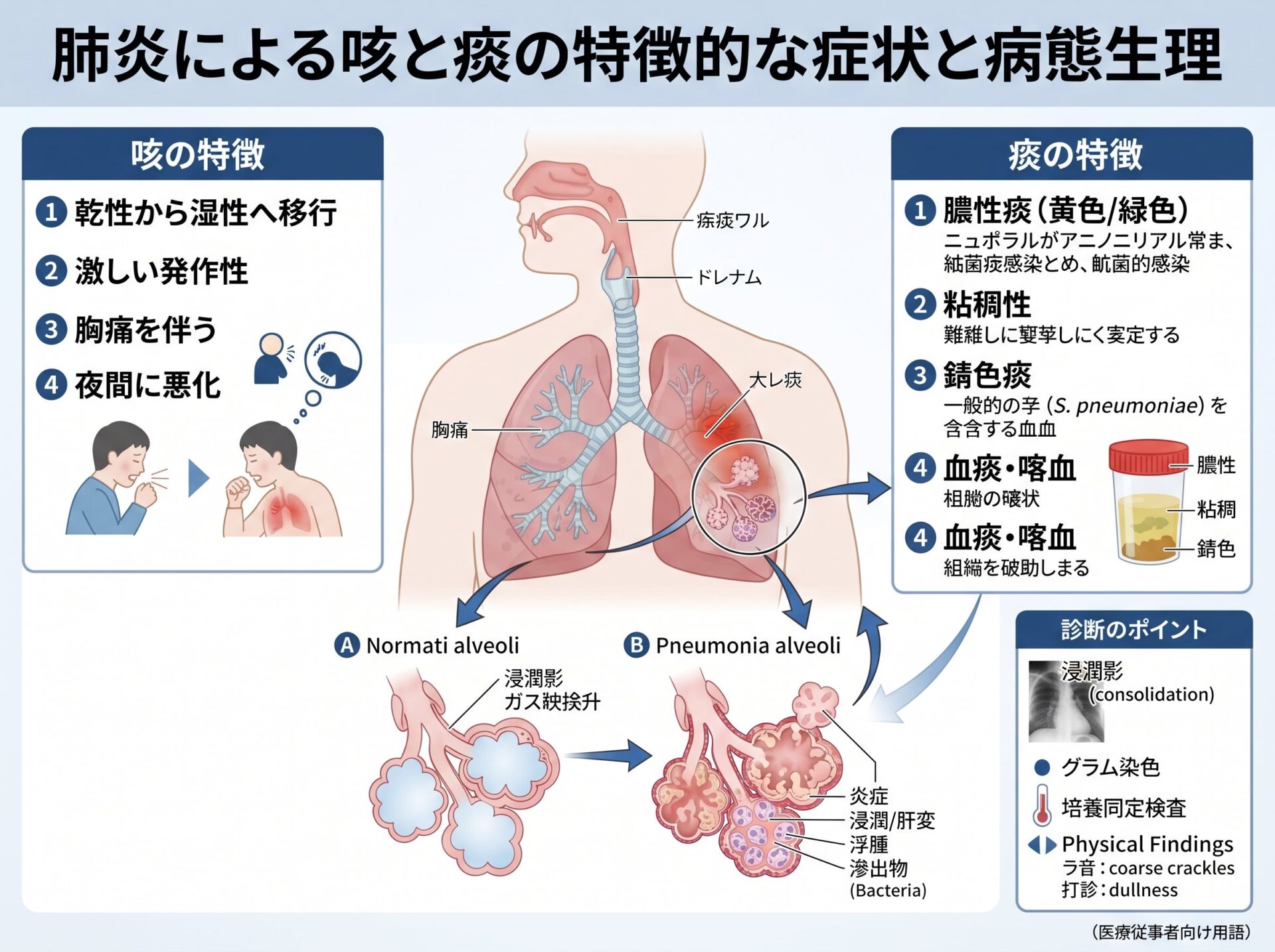 肺炎による咳と痰の特徴的な症状