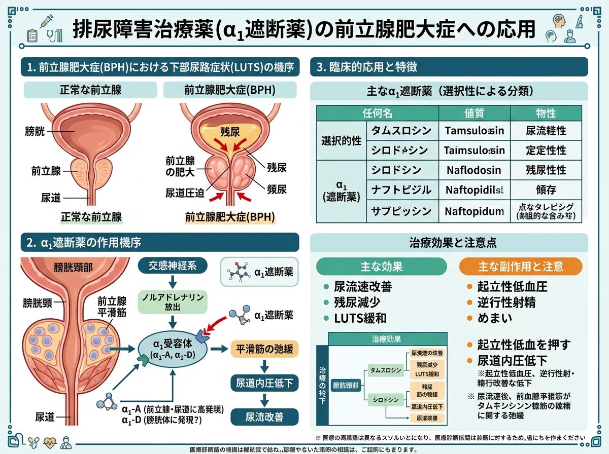 排尿障害治療薬のα1遮断薬と前立腺肥大症への応用