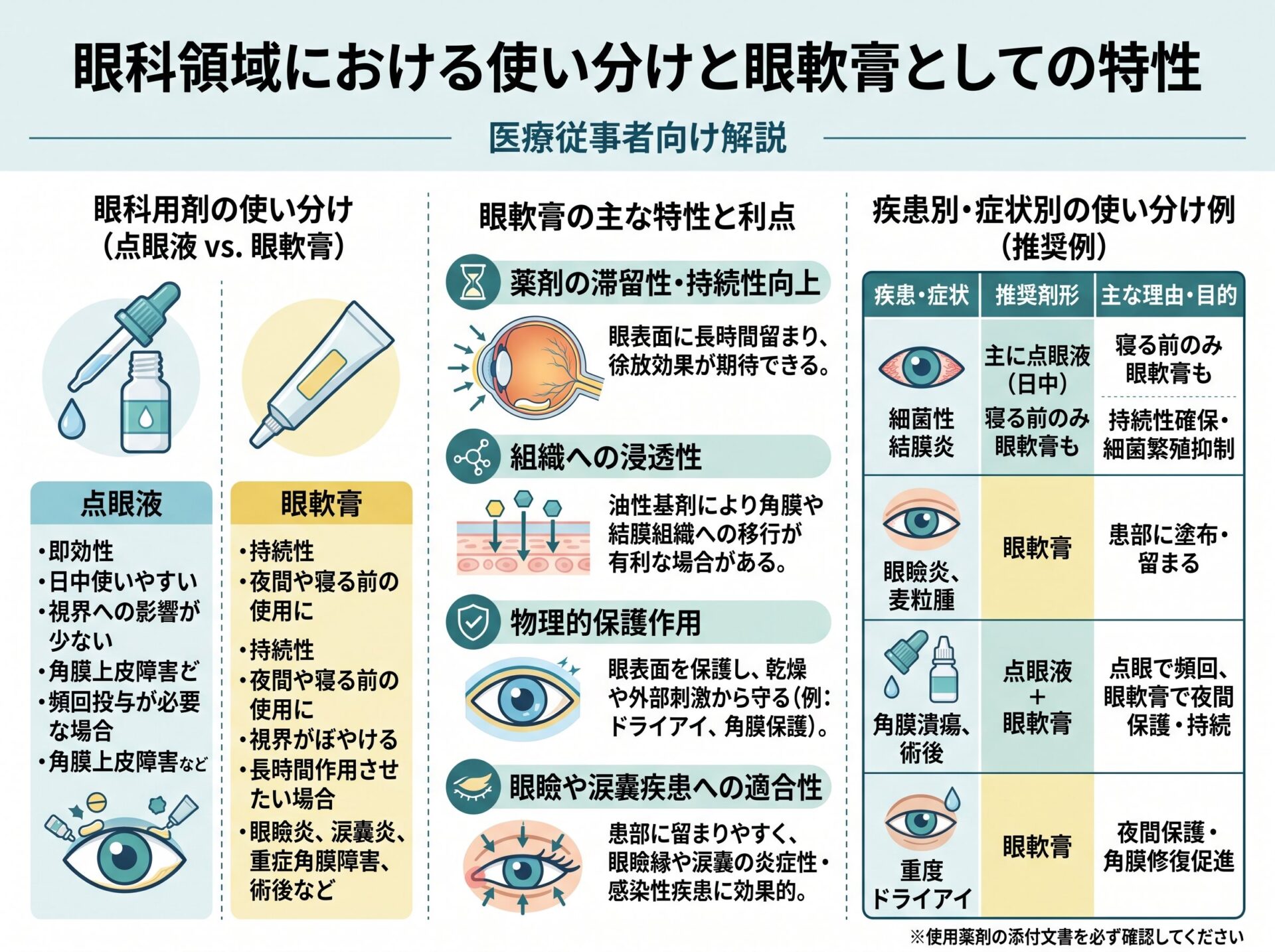 眼科領域における使い分けと眼軟膏としての特性