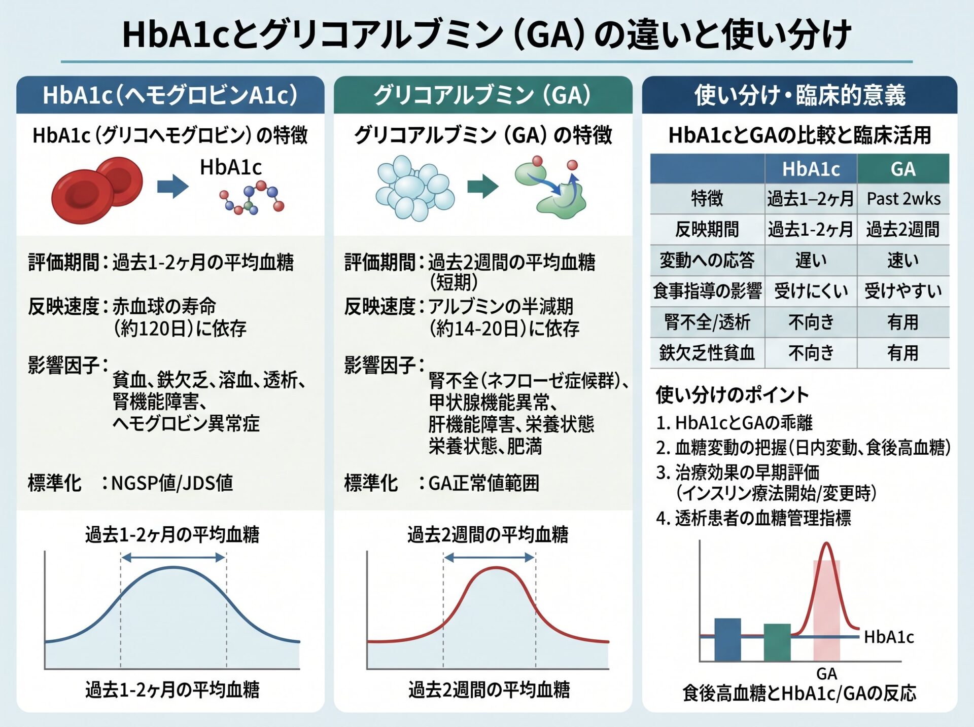 HbA1cとグリコアルブミン（GA）の違いと使い分け
