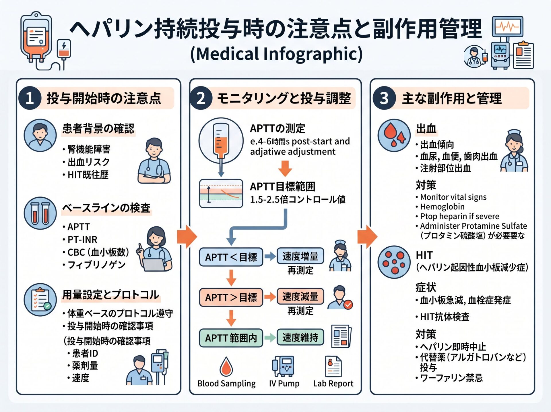 ヘパリン持続投与時の注意点と副作用管理