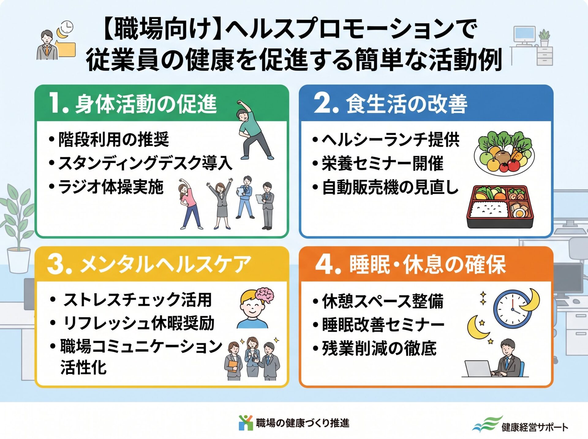 【職場向け】ヘルスプロモーションで従業員の健康を促進する簡単な活動例