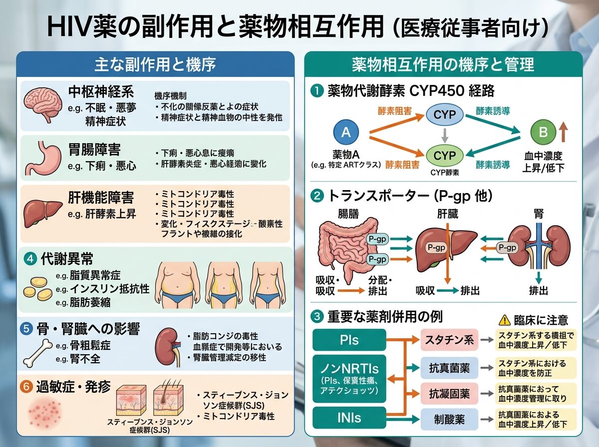 HIV薬副作用と相互作用