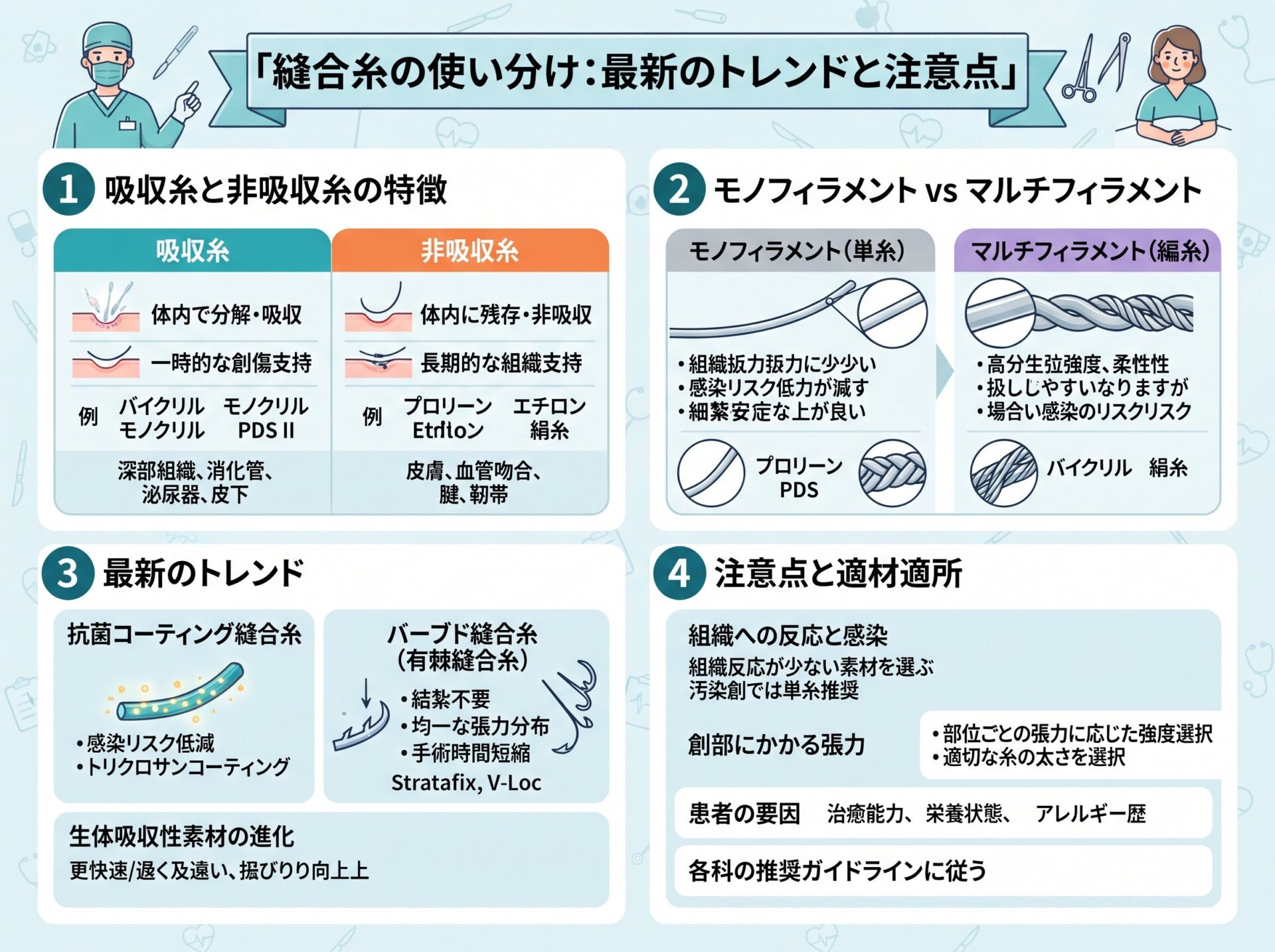 縫合糸の使い分け：最新のトレンドと注意点