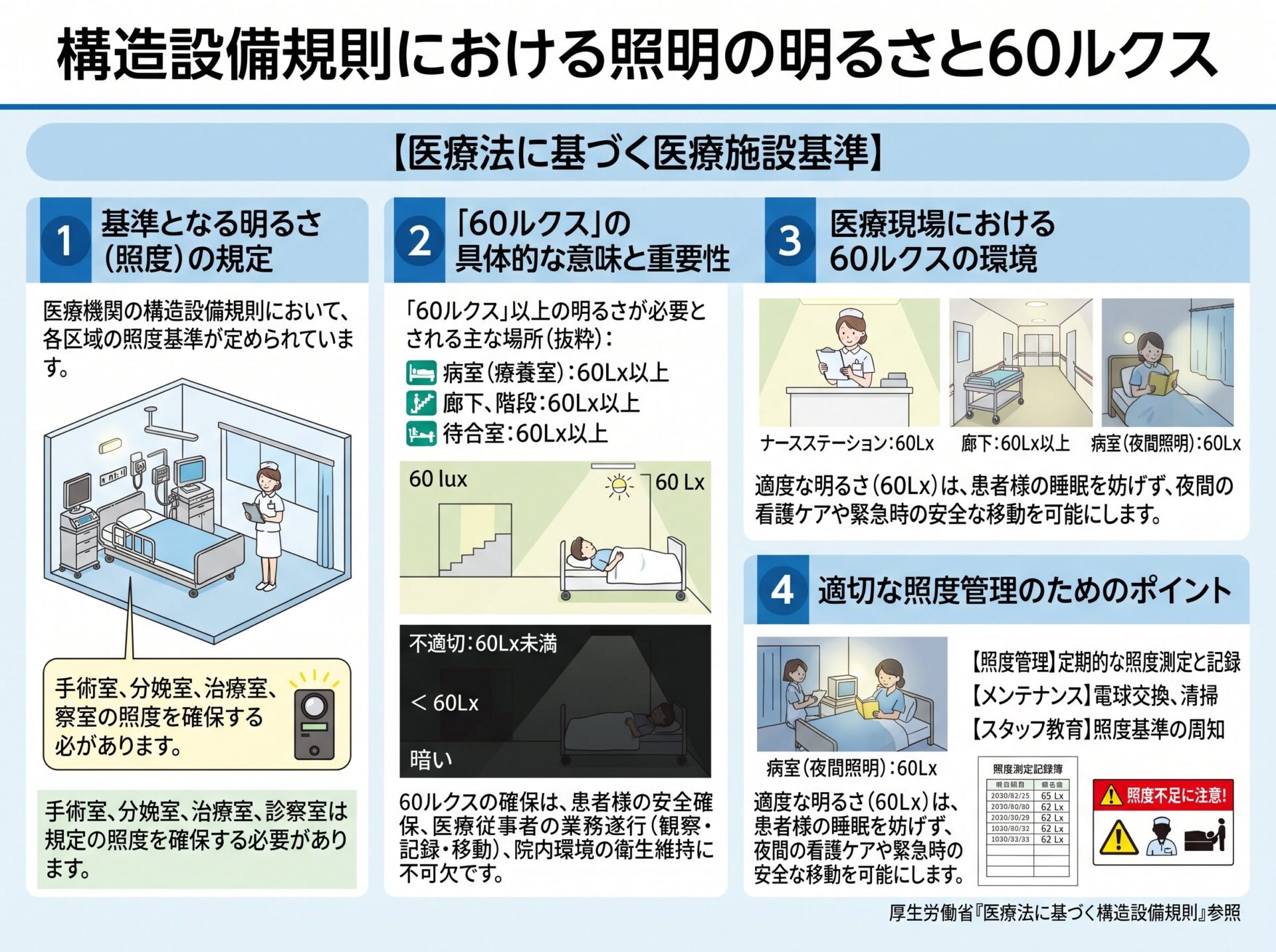 構造設備規則における照明の明るさと60ルクス