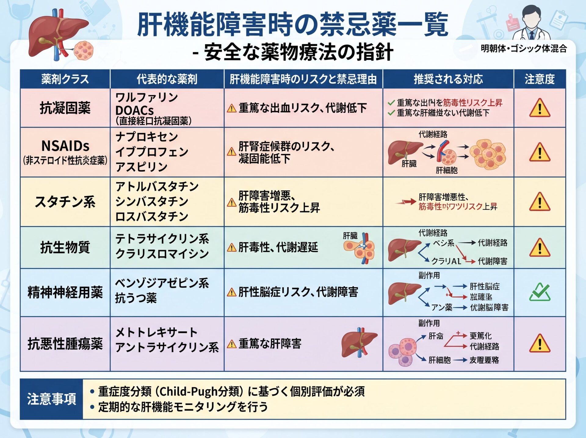 肝機能障害時の禁忌薬一覧