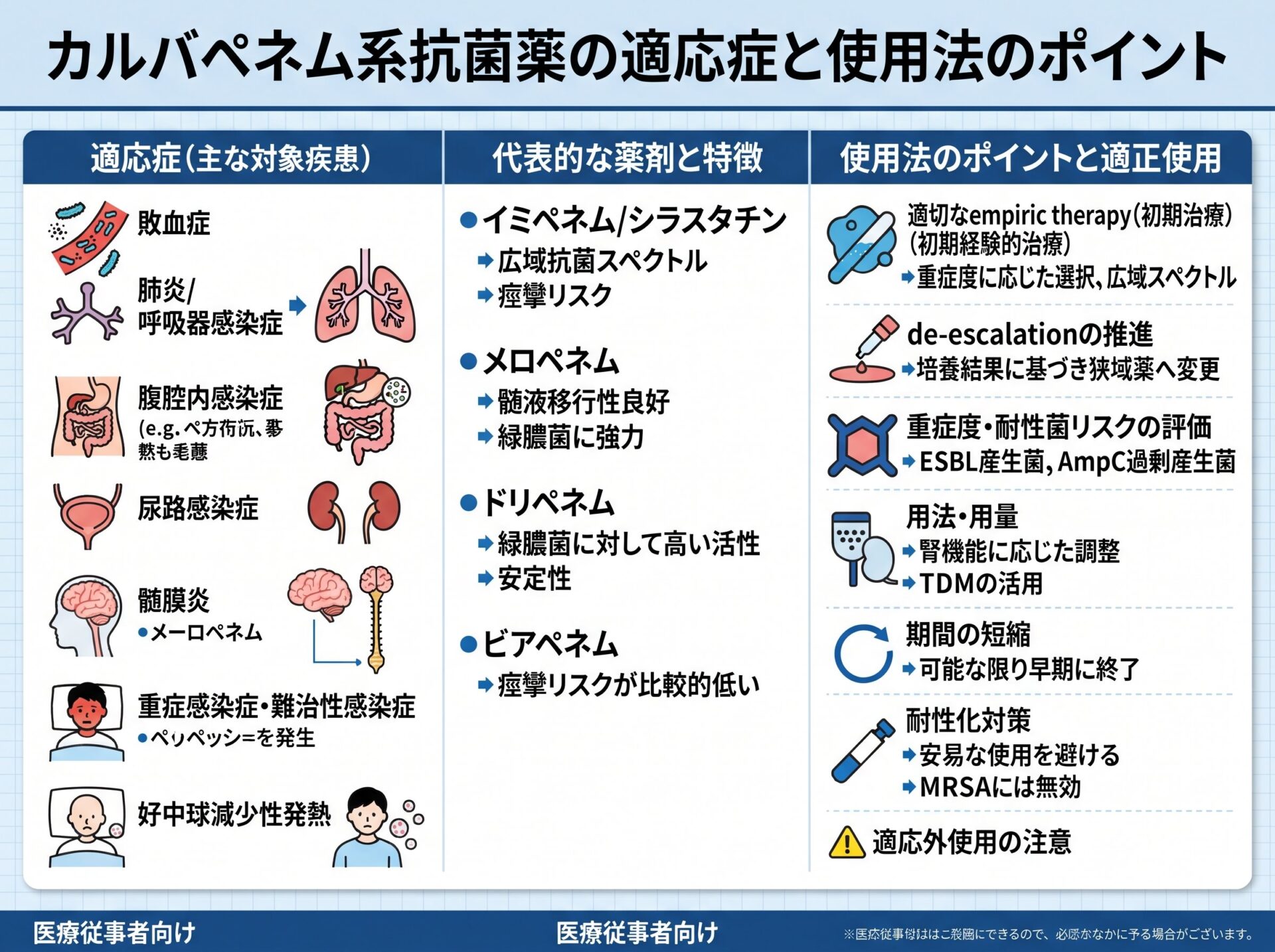 カルバペネム系抗菌薬の適応症と使用法のポイント
