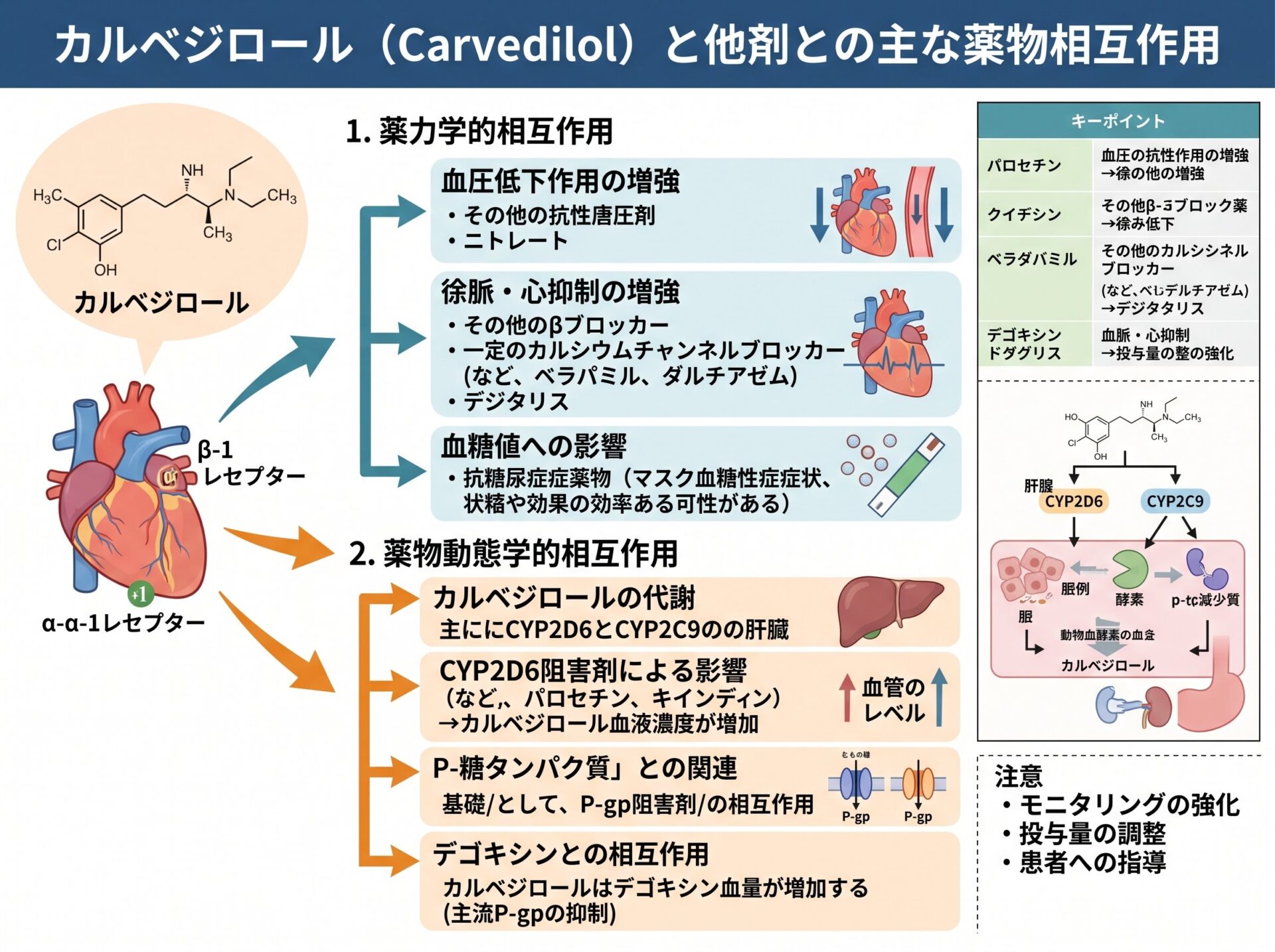 カルベジロールと他剤との相互作用