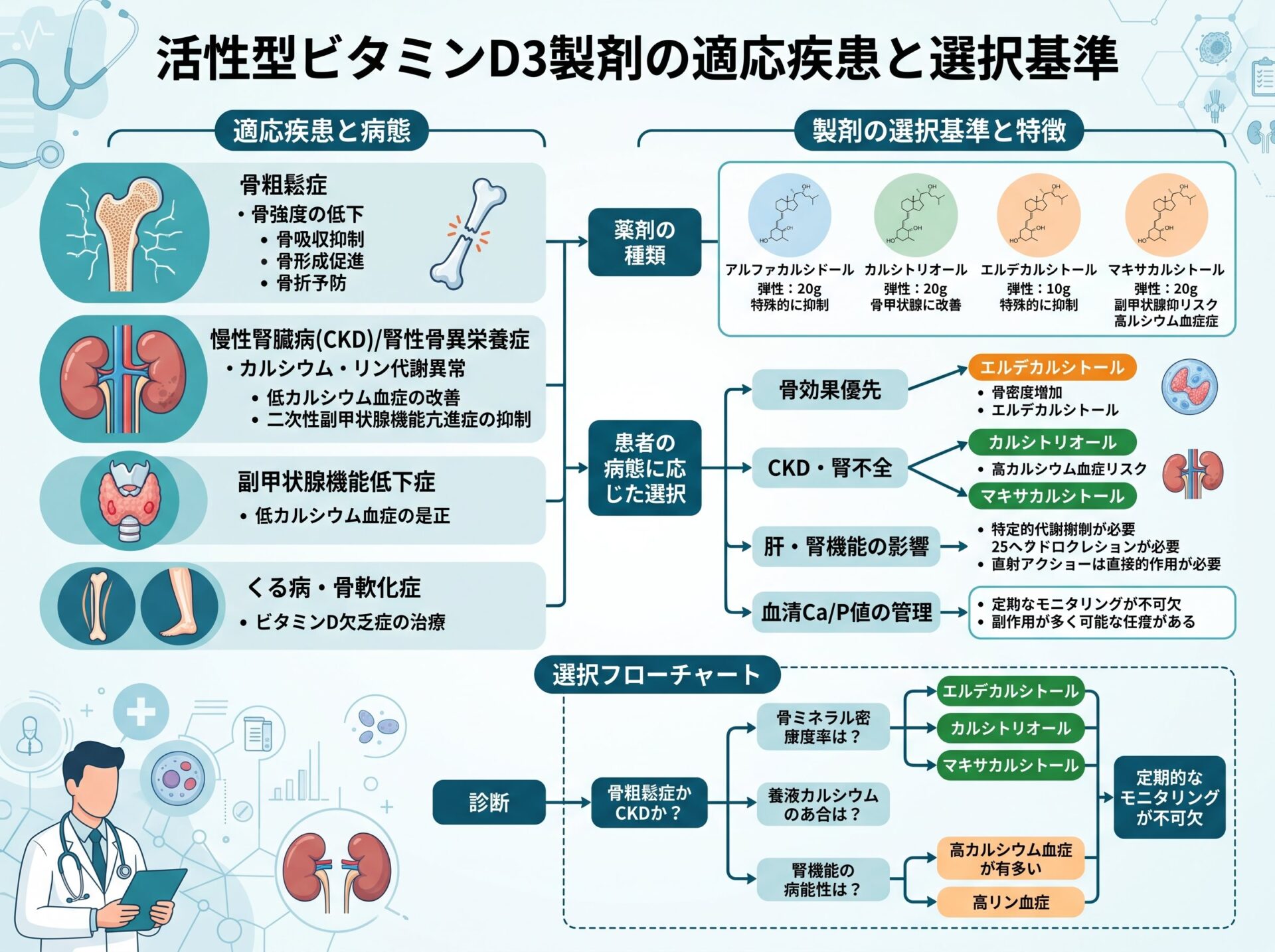 活性型ビタミンD3製剤の適応疾患と選択基準