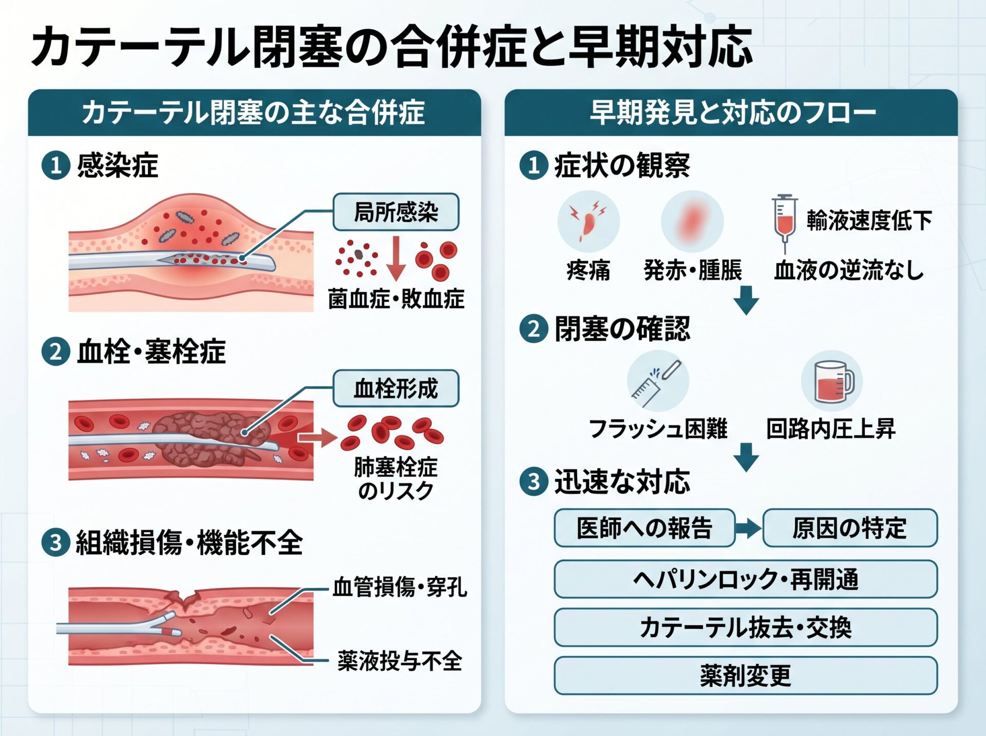 カテーテル閉塞の合併症と早期対応