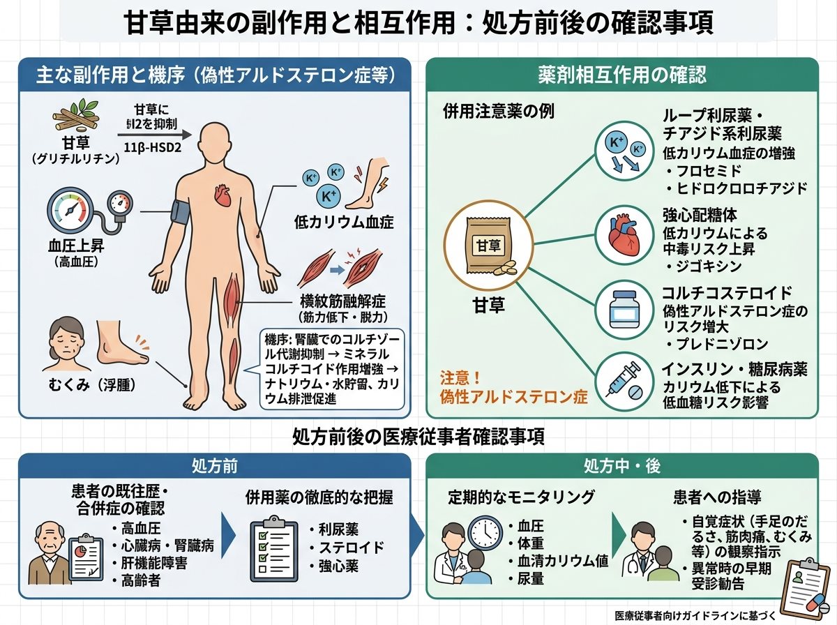 甘草由来の副作用と相互作用:処方前後の確認事項