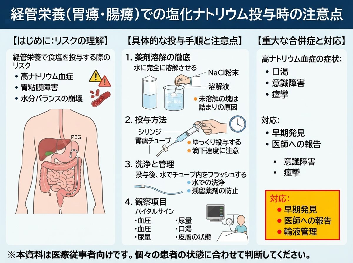 経管栄養での塩化ナトリウム投与時の注意点
