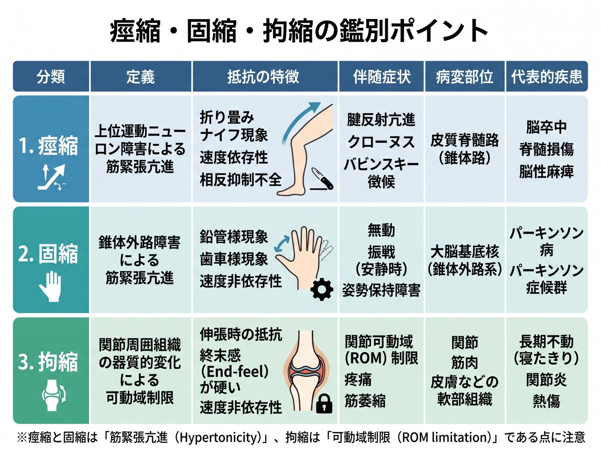 痙縮と固縮・拘縮の鑑別ポイント