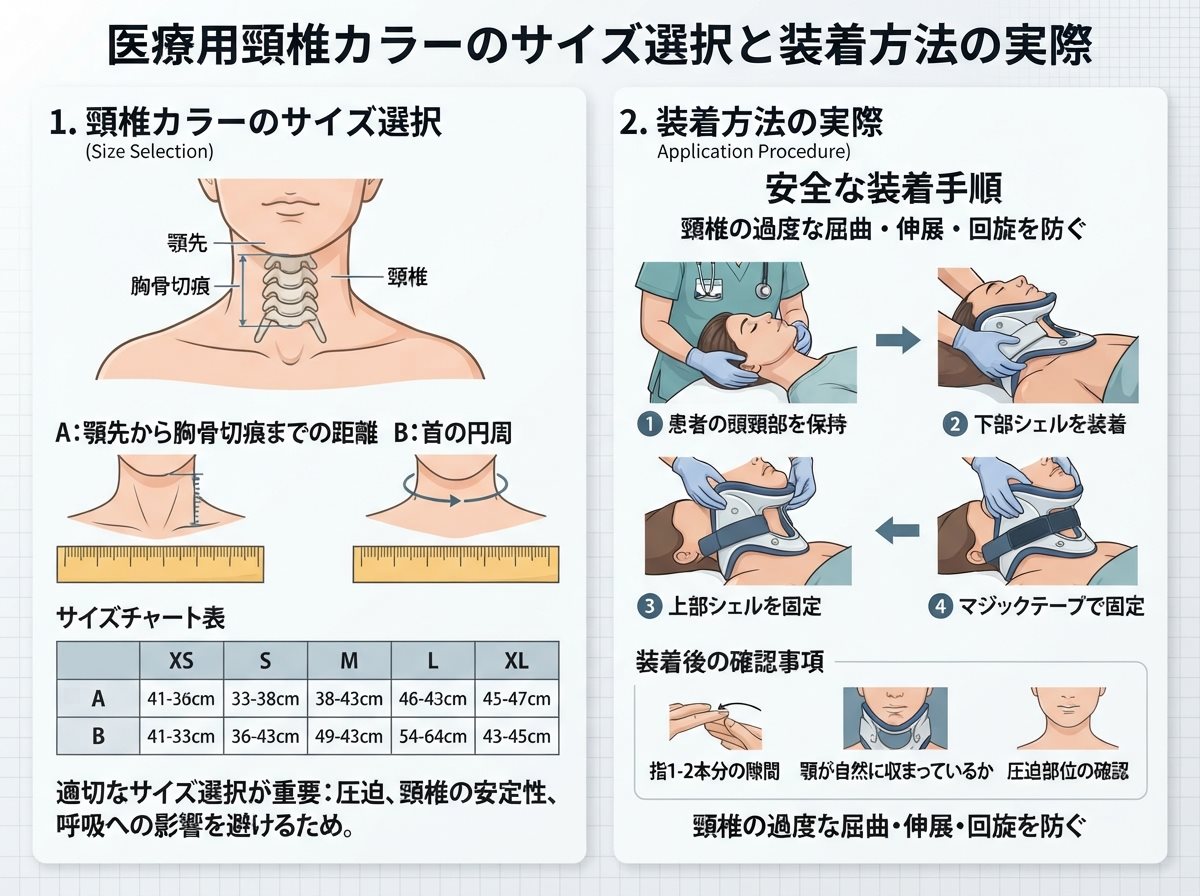 頸椎カラー 医療用のサイズ選択と装着方法の実際