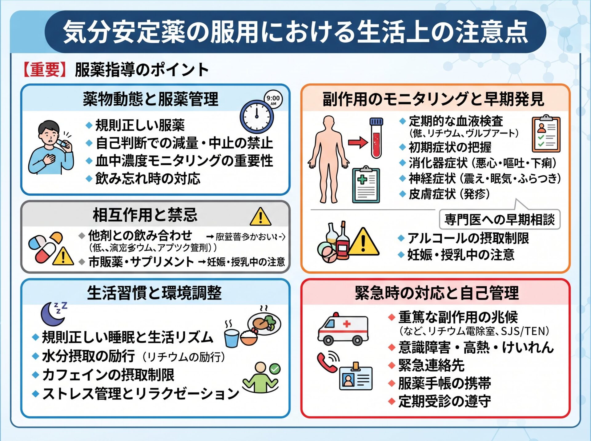気分安定薬の服用における生活上の注意点