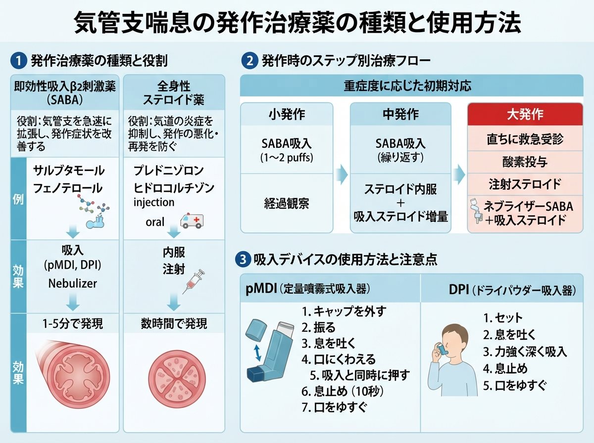 気管支喘息の発作治療薬の種類と使用方法